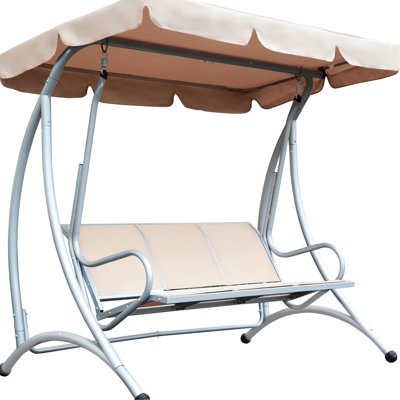 Heavy-Duty 3 Outdoor Swing Chair With Adjustable Canopy, Beige For Poolside, Garden Canopy In Patio Leisure Time