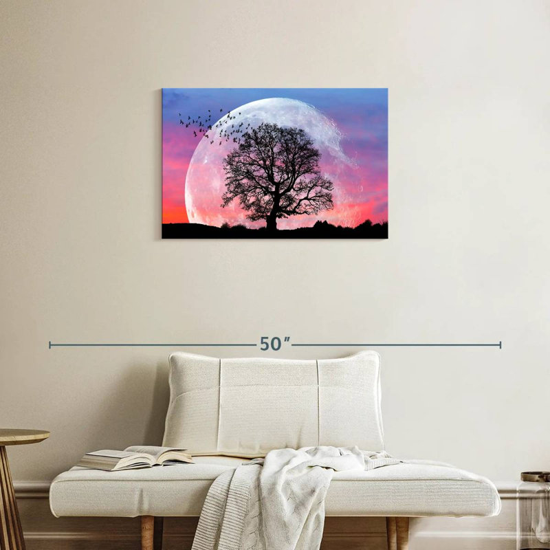 Silhouette d'arbre Harnek et d'oiseaux, H 20 po x l 30 po