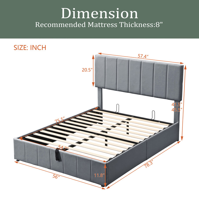 Upholstered Platform Bed With A Hydraulic Storage System, Full