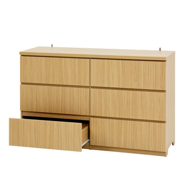 Armoire de rangement à 6 tiroirs, commode, organisateur de vêtements en bois avec panneau de tiroir ondulé, commode large à 6 tiroirs, grand espace de rangement pour la chambre à coucher, le couloir et le salon d'entrée