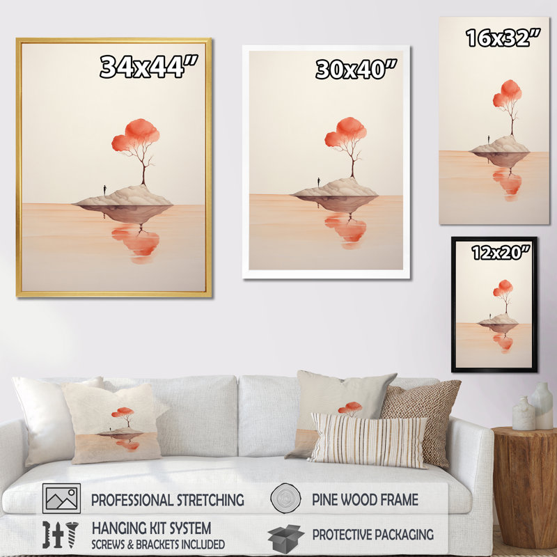 Sérénité, aquarelle minimale en rouge tendre I, Cadre photo argenté, H 20 po x l 12 po x P 1 po