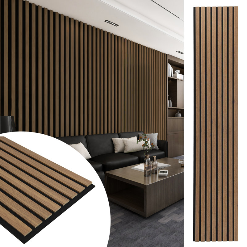 4Pcs 93" L x 12"  W Acoustic Wood Paneling,3D Fluted Soundproof Wall Paneling  for Wall and Ceiling,Slat Wood Wall Panels(31 sq.ft.)