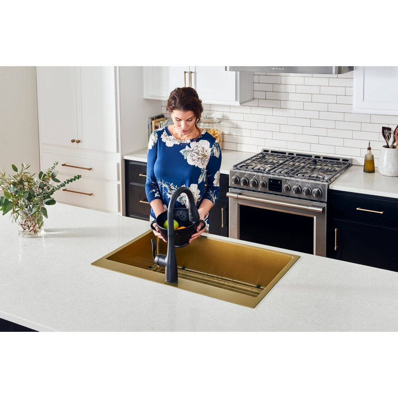 Ruvati 33 x 22 inch Stainless Steel Drop-in Topmount Kitchen Sink, Gold