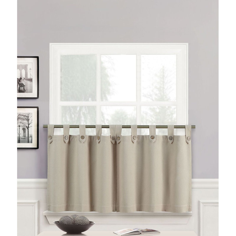 Runyon Cotton Blend Tailored Kitchen Curtain, Beige