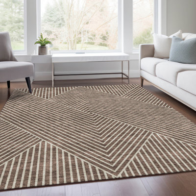 Premium Machine Washable Prisco Brown Rug