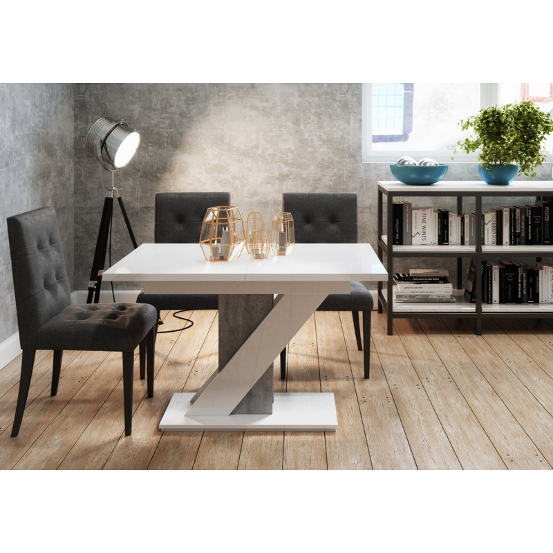 Aleksandra Dining Table, White Gloss/Concrete
