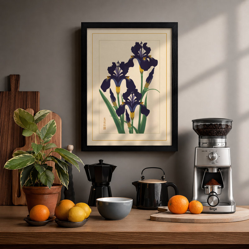 Iris Study Botanical - Framed Print, A3 - 42.0 x 29.7 cm, Black