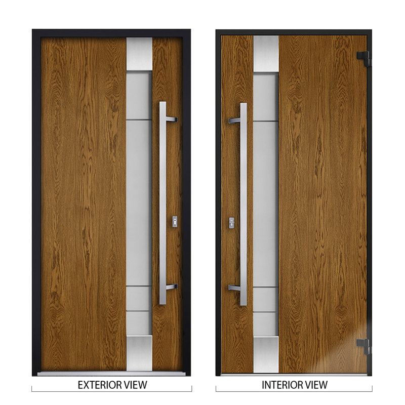 Façade avant en acier pré-suspendu deux portes 1713 Chêne naturel émaillé blanc inserts en acier inoxydable simple moderne peint - l 36 po x H 80 po - Gauche à la main