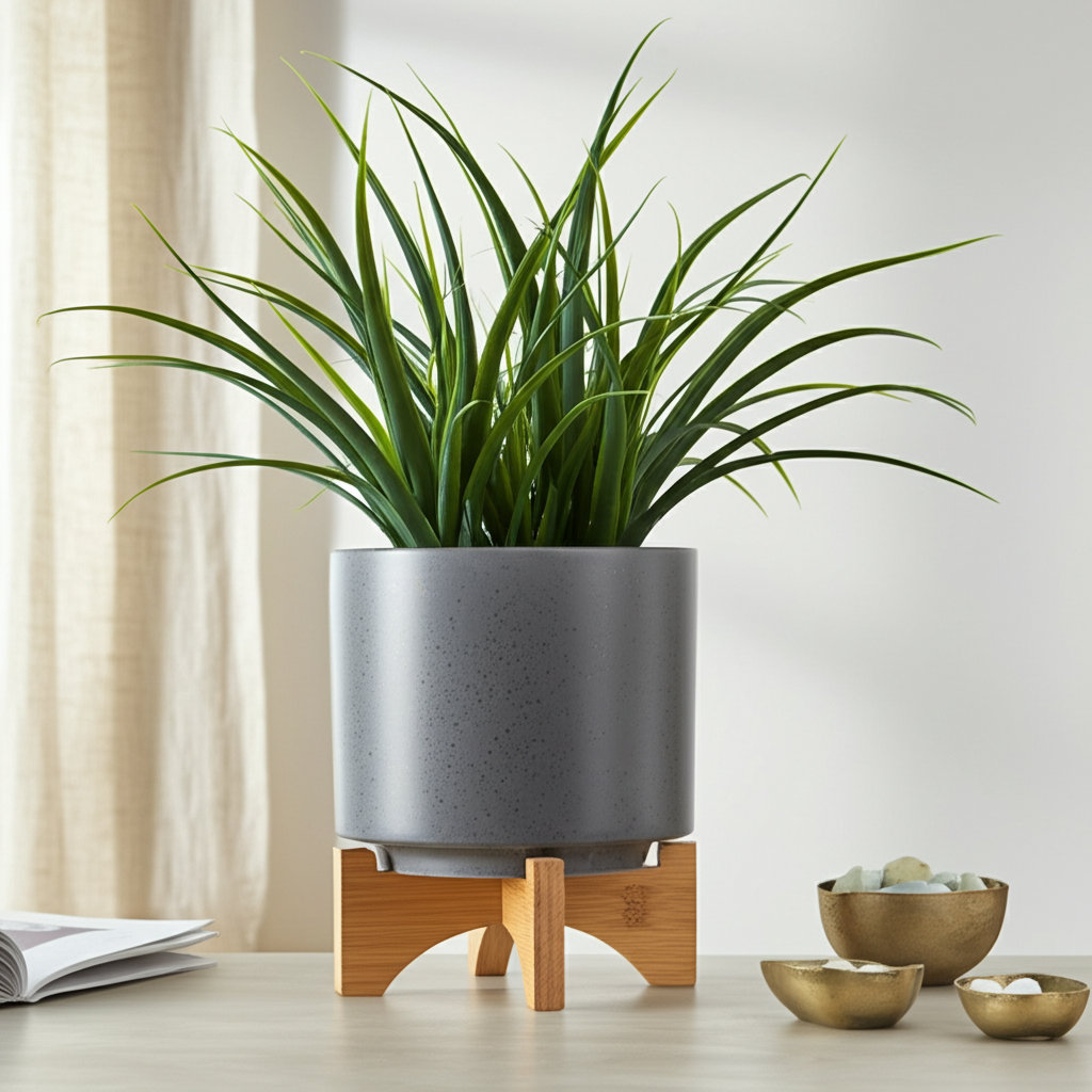 Ascend Ceramic Pot Planter, 9" H x 8" W x 8" D, Dark Gray, 1