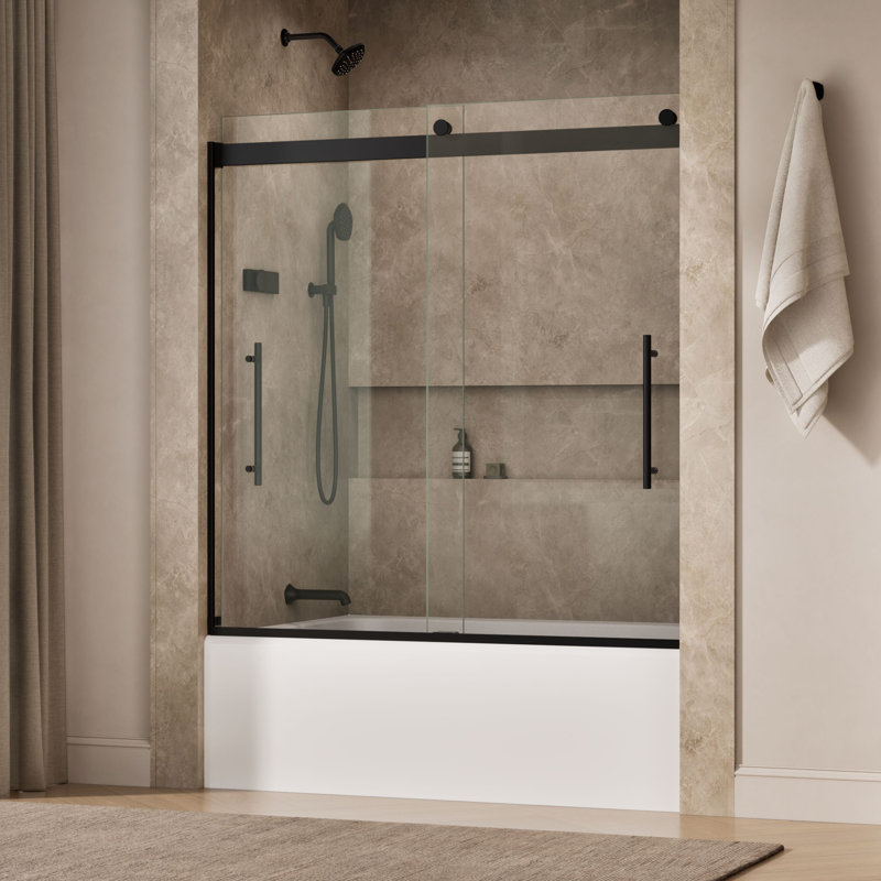 Levity Plus Less Sliding Bath Door, 61-9/16 In. H X 56-5/8 - 59-5/8 In. W, With 3/8 In.-Thick Crystal Clear Glass, Black