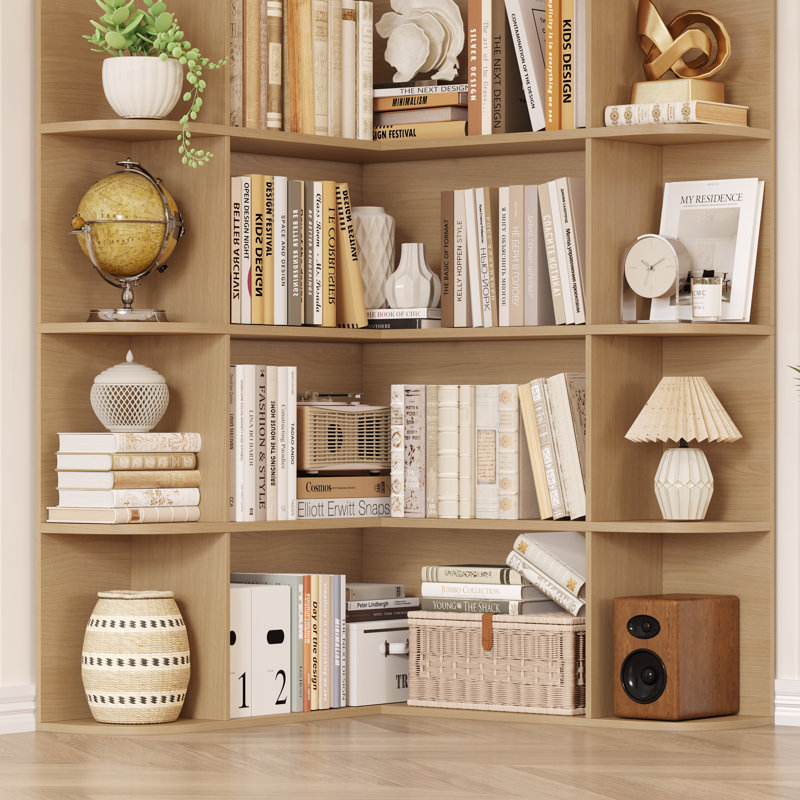 73.9" Hcorner Bookcase 6 Tier L-Shaped Bookshelf, Brown