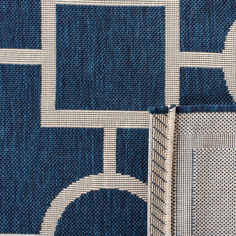 Tapis bleu / beige en coton Arneshia, Rectangle 2 pi 7 po x 5 pi
