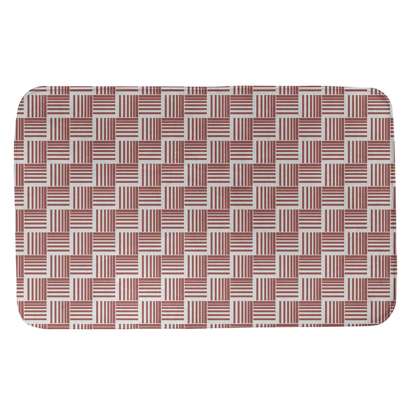 Tapis de bain géométrique antidérapant rectangulaire à rayures baskettressées, l 17 po x L 24 po, Rouge/gris