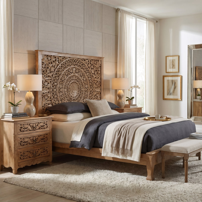 Aarohi Solid Wood Low Profile Standard Bed, King, Brown