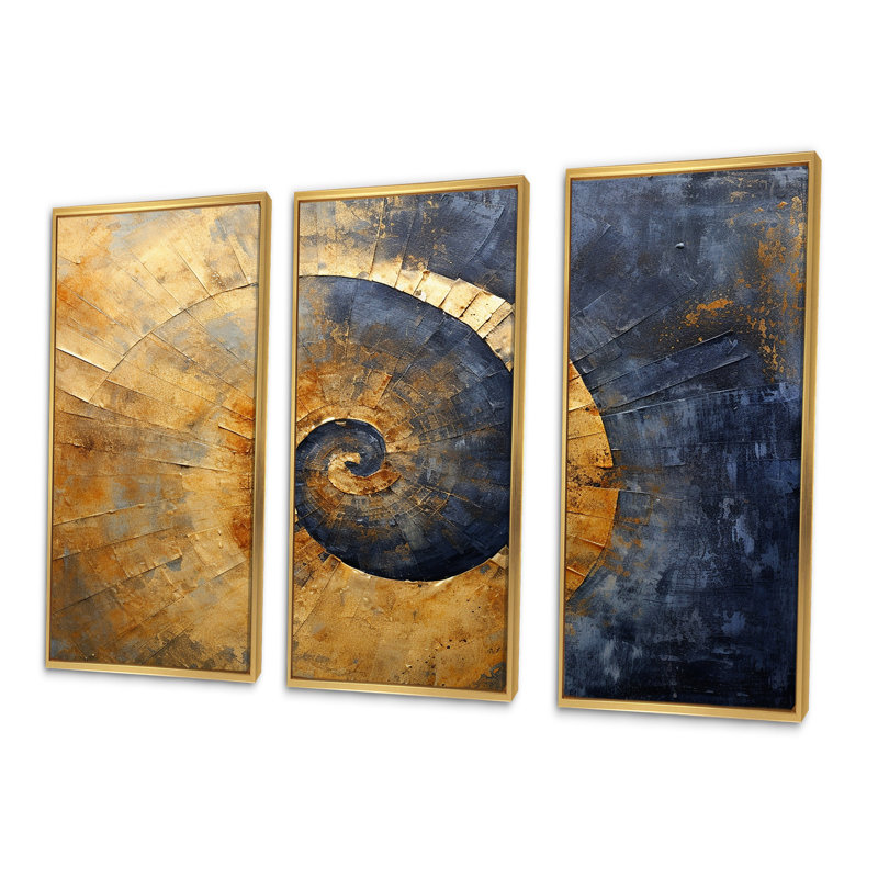 Ensemble de salon Golden Twilight Spiral II - Abstract Spirals, Cadre flottant doré, H 32 po x l 48 po x P 1 po