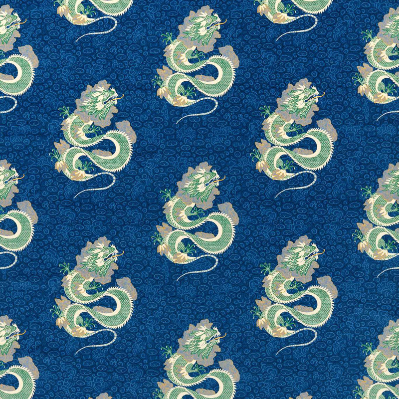 Water Dragon Fabric, Emperor Blue/Emerald