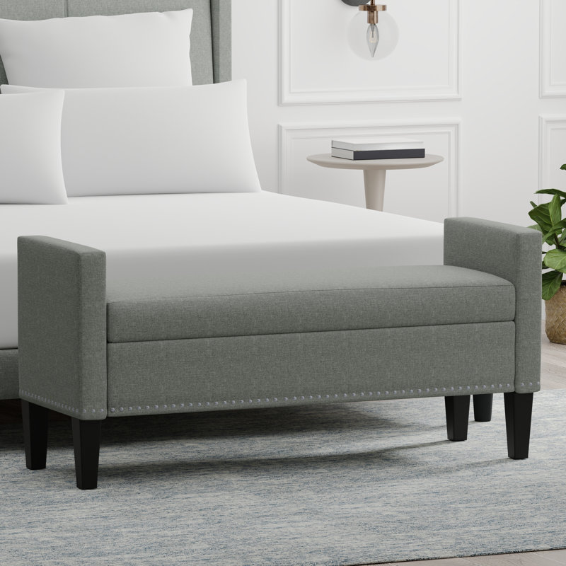 Banc de rangement rembourré Macrina, Pierre, H 24 po x l 51,77 po x P 17,8 po