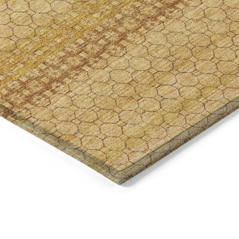 Tapis extérieur lavable à rayures 5 pi x 8 pi blé et or