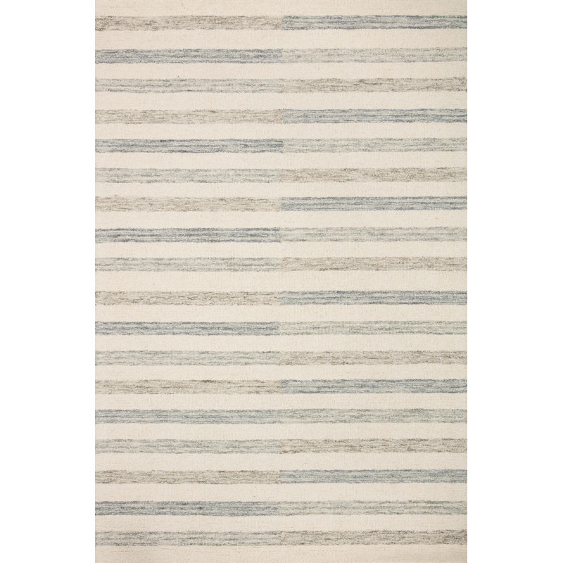 Ivory and Slate Tufted Wool Striped Area Rug