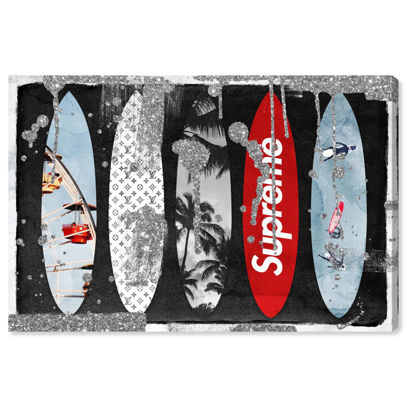 Stylish Surf Collection Black and Red Canvas Wall Art