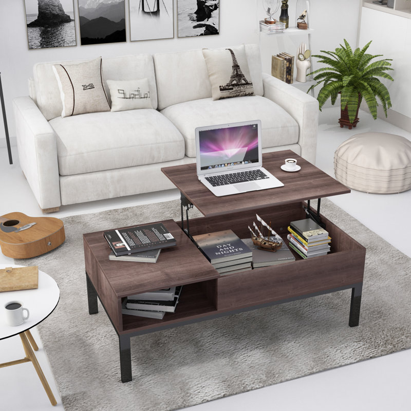 Table basse à plateau relevable avec rangement, Brun pâle