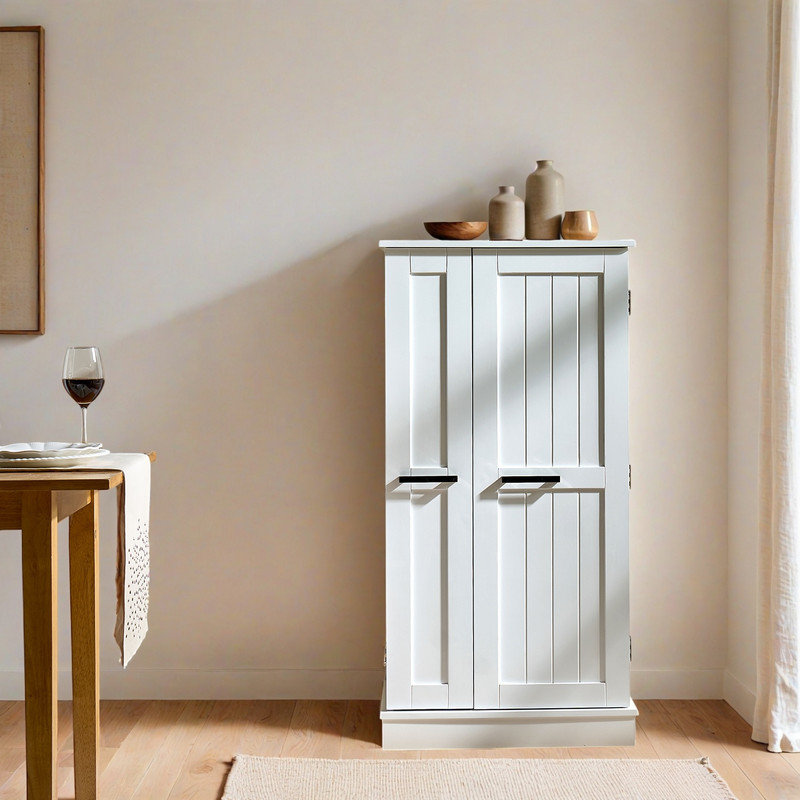 Garde-manger autoportant de 23,6 po avec tablettes réglables, organisateur de rangement de cuisine blanc avec portes pour la nourriture, les fournitures et les petits électroménagers, pour la cuisine, la salle à manger et la salle de bricolage