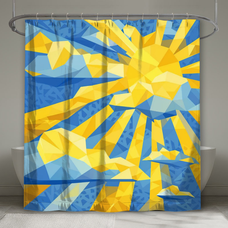 Rideaux de douche géométriques Sunburst Clouds, L 70 po x H 72 po, Bleu moyen / jaune moyen