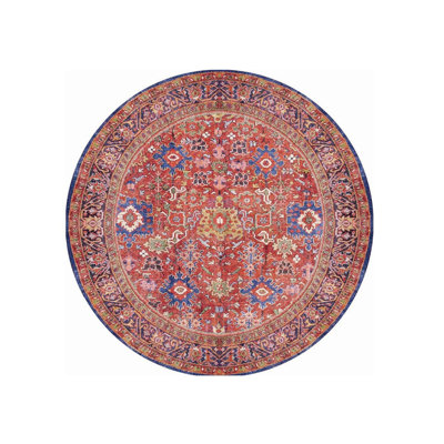 Tapis oriental en polyester rouge / mauve tissé à la machine saura