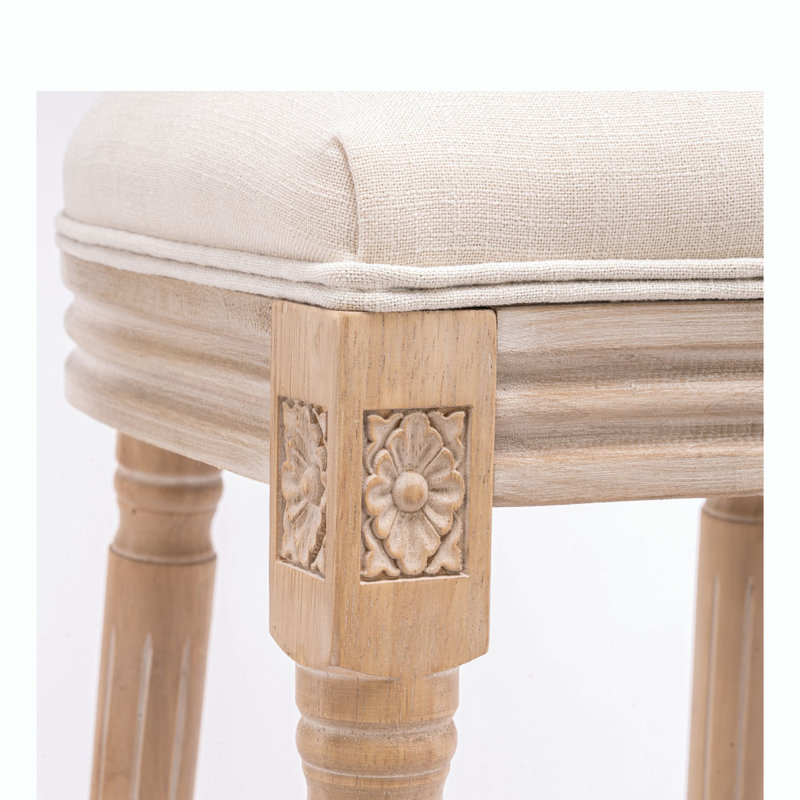 Ahmire Upholstered Counter Stool with Solid Wood Frame, Cream