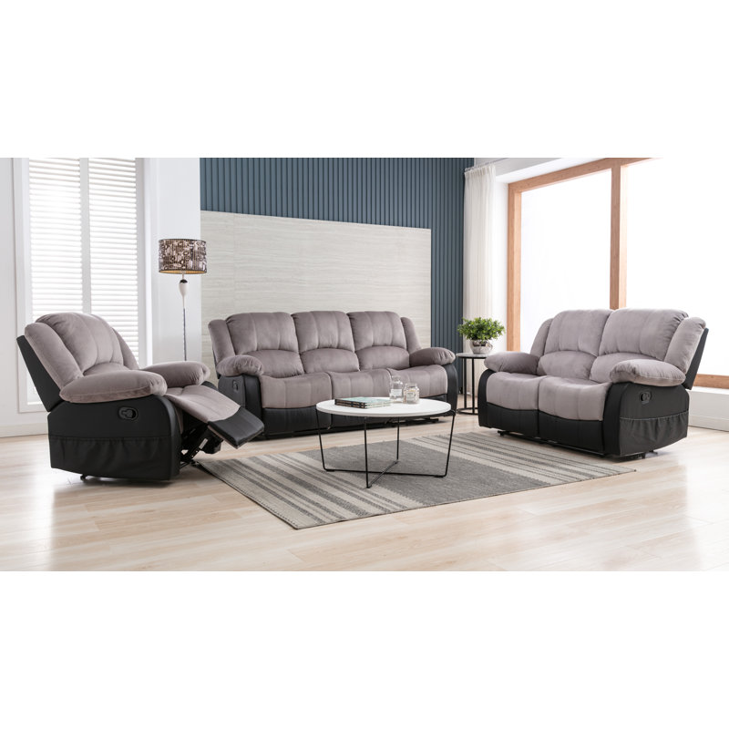 Ensemble de salon inclinable en mousse 3 pièces Alizzon, Similicuir gris