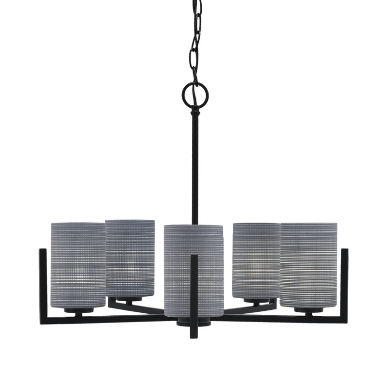 Lustre 5 lumières Dayberry illustré avec verre de 4 po, Gris graphite, Verre marbré blanc