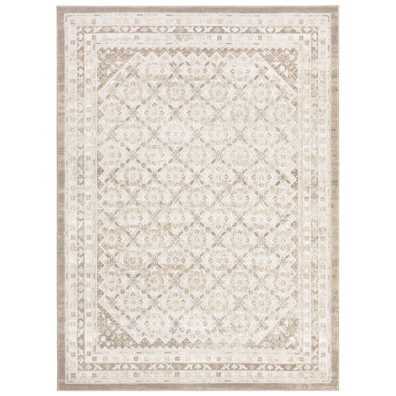 NICOLE MILLER NEW YORK Mirella Distressed Border Indoor Area Rug, Ivory/Beige, 5'2"x7'2"