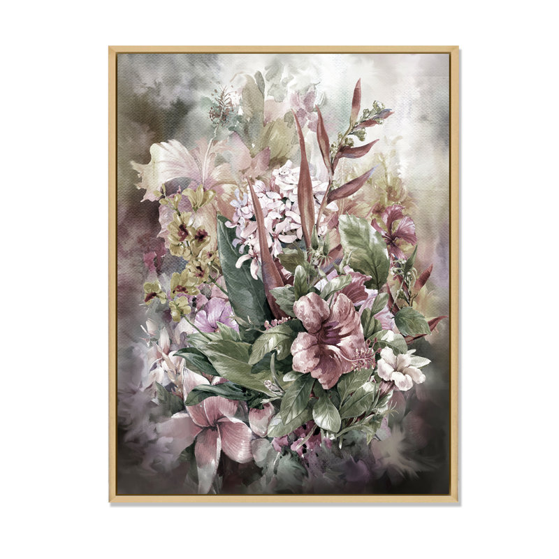 Grunge rose gris, fleurs d'été - décoration murale traditionnelle en toile, H 32 po x l 16 po x P 1 po