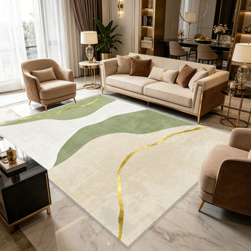 Green & Gold Abstract carpet-easy to clean, machine-washable, soft and comfortable; suitable for door mats, kitchens, living rooms, bedrooms, corridors, and laundry areas. Easy to clean, durable carpet for home decoration.