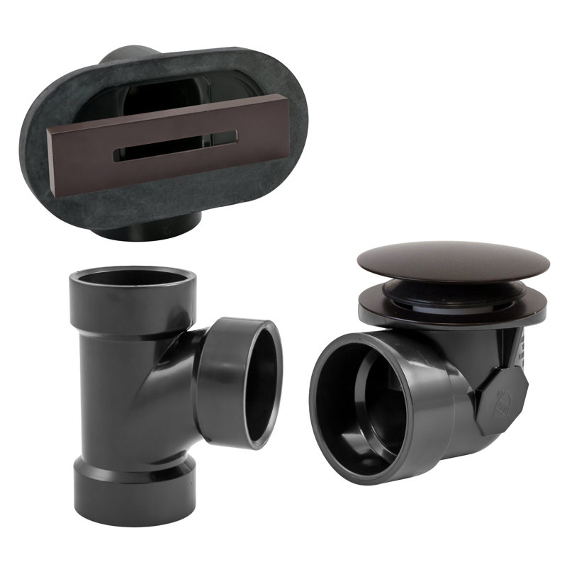 1-1/2" Coarse Thread Tip-Toe Bathtub Drain Trim with Linear Overflow Cover, Sch. 40 ABS fittings, Oil Rubbed Bronze