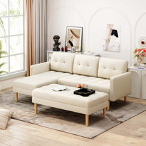 110.6 L-Shaped Sofa with Removable Ottomans and Comfort Lumbar Pillow,  Beige - ModernLuxe