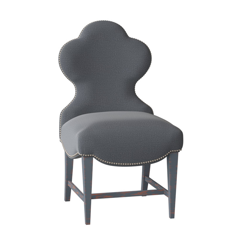 Ace Of Clubs Dining Chair, Elise Harbor, Vintage Ebony, Polished Nickel Small