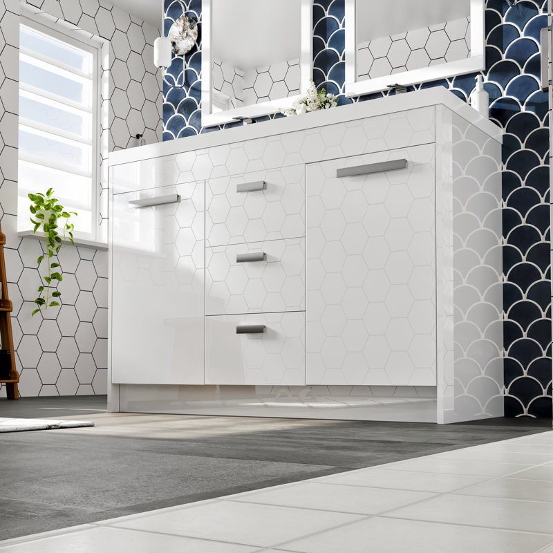 Ensemble de meuble-lavabo simple 47 po Wauconda, Chrome chrome, Cendré