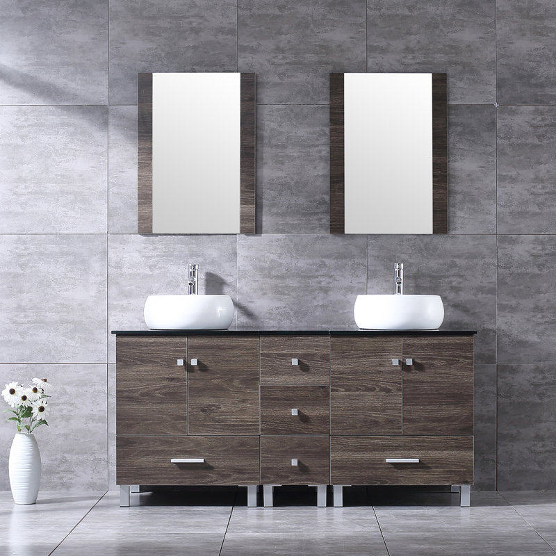 Aldesino 60'' Double Bathroom Vanity with Glass Top