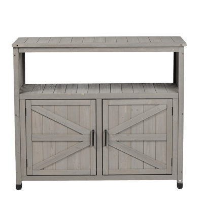 Fir Wooden Outdoor Patio Bar Table with Storage – Rectangular Outdoor Buffet  & Console Table for Deck, Garden, or Indoor Use