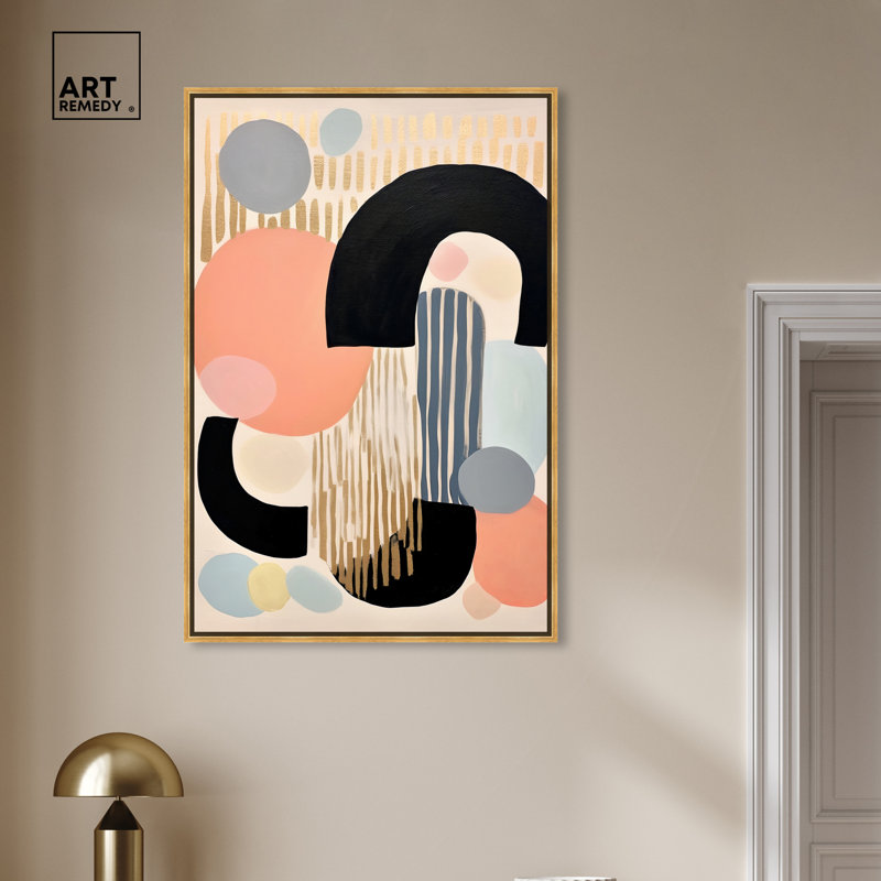 Perles de bijoux, formes abstraites, art mural tendance par Art Remedy, Cadre doré, H 55 po x l 37 po