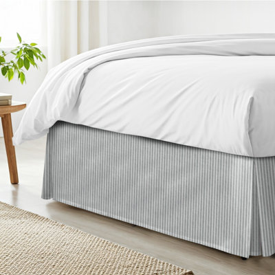 Walker Ticking Stripe Sage/Ivory Cotton Bedskirt