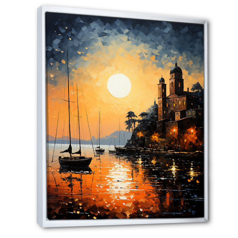 Port Harbour Elegance Pointillism I - Nautical & Beach Wall Art Living Room, H 44 po x l 34 po x P 1,5 po