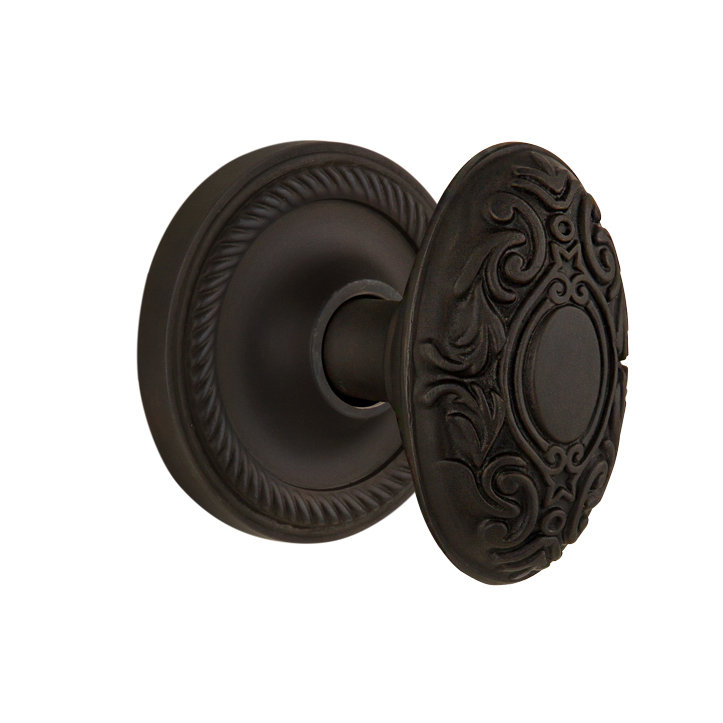 Rosette en corde avec bouton de porte victorien, Bronze frotté à l'huile