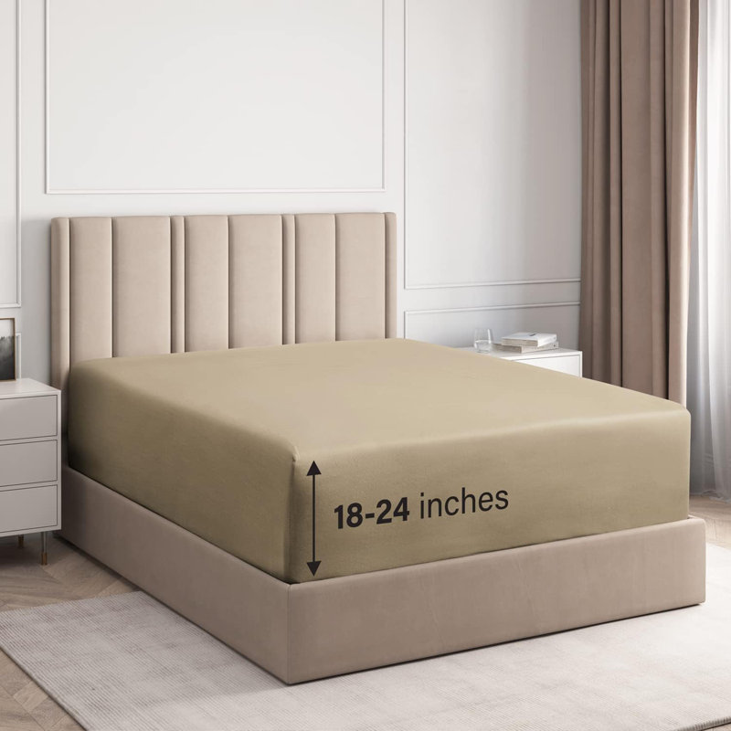 Extra Deep Pocket Fitted Sheet Only, Cooling & Breathable Bed Sheet, Soft, Fits 18–24 Inch Mattress, Beige, Full