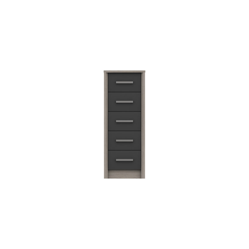 Colville 43.3cm W 5 - Drawer Chest of Drawers, Grey Oak/Graphite Gloss