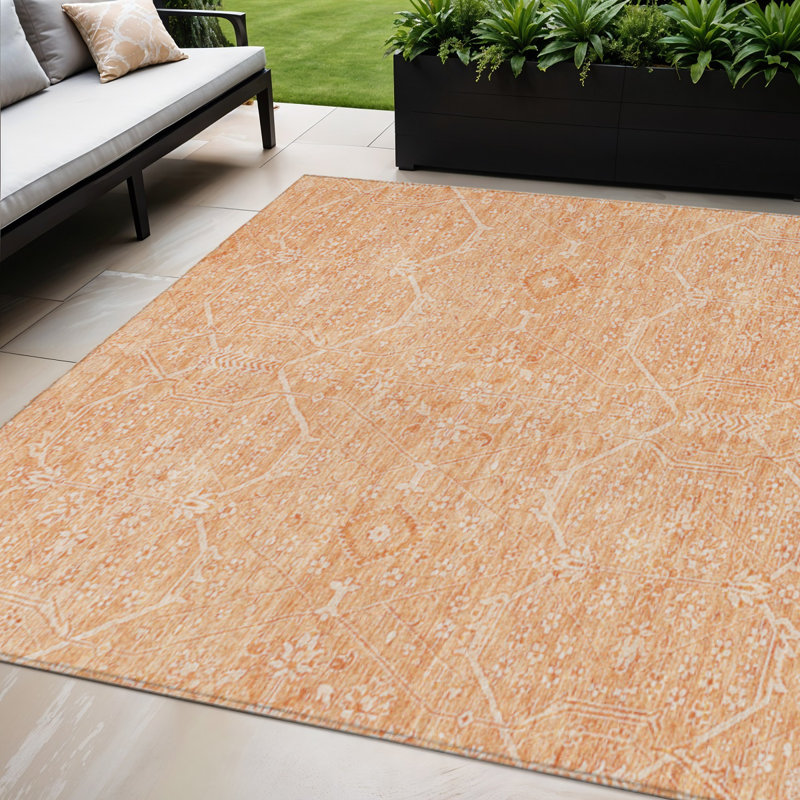 Tapis floral lavable intérieur / extérieur 5 pi x 8 pi saumon