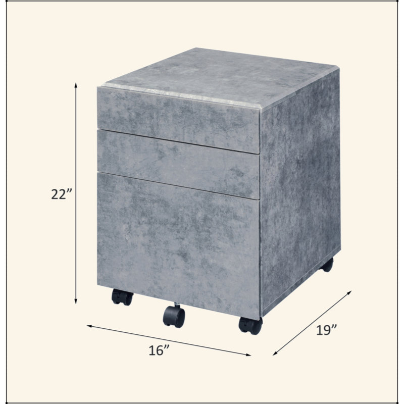 Faux Concrete & Silver Finish File Cabinet