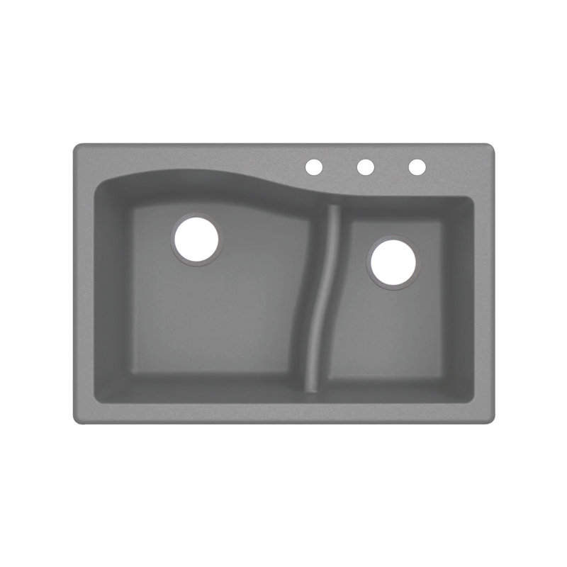 Aversa 33'' L Double Bowl Granite Kitchen Sink, Gray, 3-BCD Hole