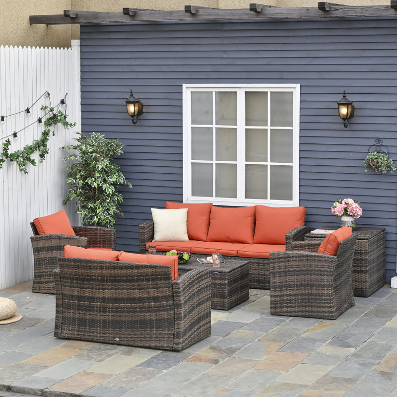 Wicker 7 - Person Garden Lounge Set with Cushions